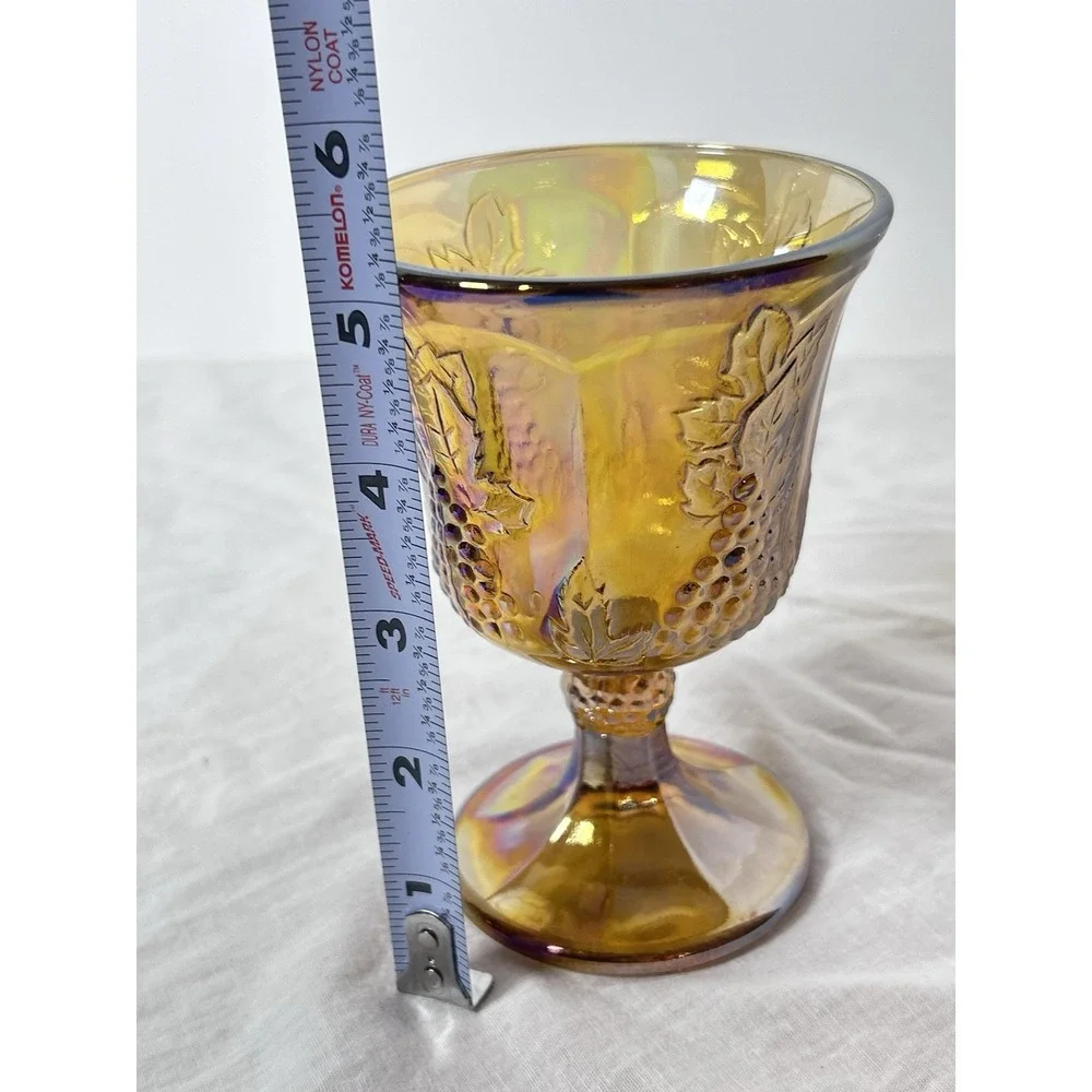 Colony Harvest Water Goblet Grapes Iridescent Glass Carnival Amber 5.25